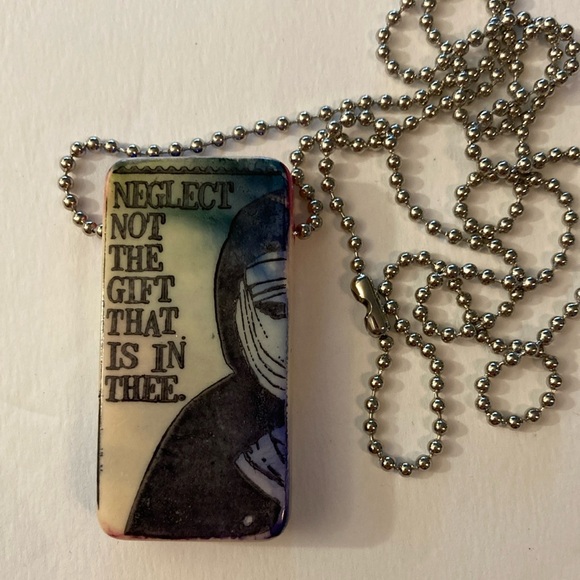 Handmade necklace domino NEW neglect not the gift that is in thee unique OOAK - Picture 3 of 11